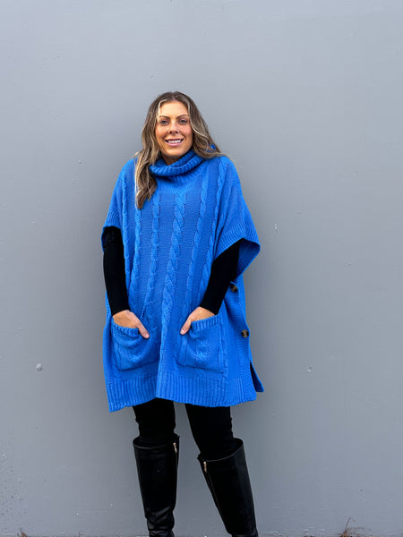 Julia Poncho Knit - Cobalt Blue